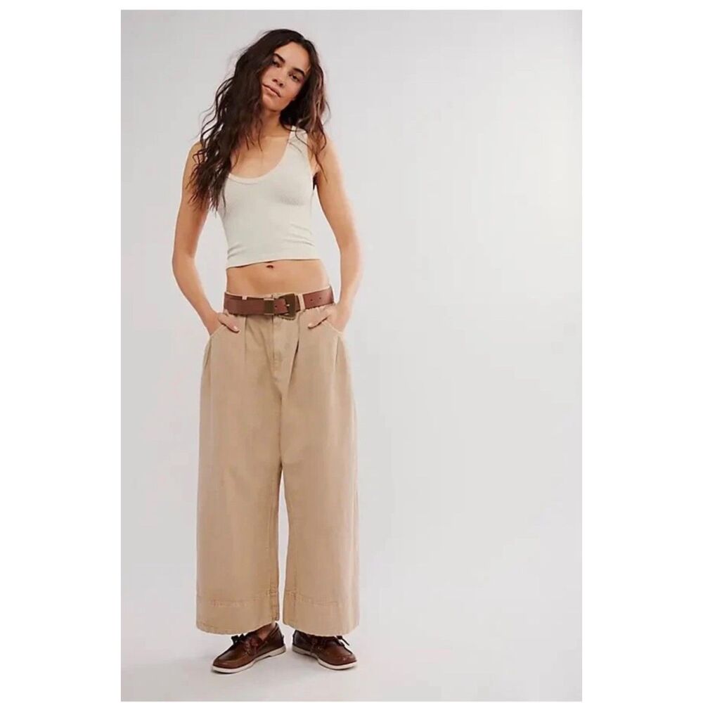 Free People We Khaki Barrel Wide Leg Crop Pants Size 6